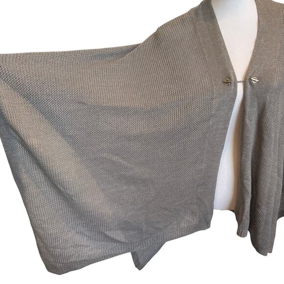 Calvin Klein Poncho Sweater Cape One Size Taupe Gray Metal Clasp Open Knit - Picture 7 of 8